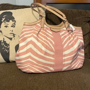 Coach Devin Pink Tulle Peyton Zebra Animal Print Zip Top Shoulder Bag Tote